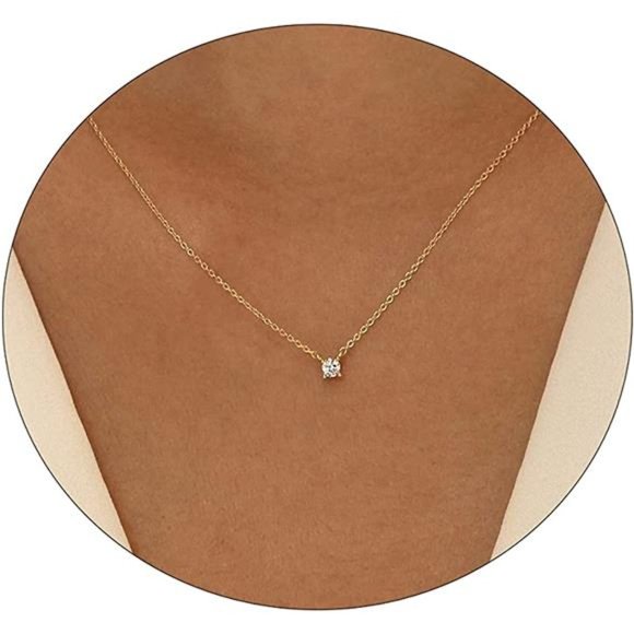Dainty CZ Diamond Necklace Gold Plated - Picture 3 of 6